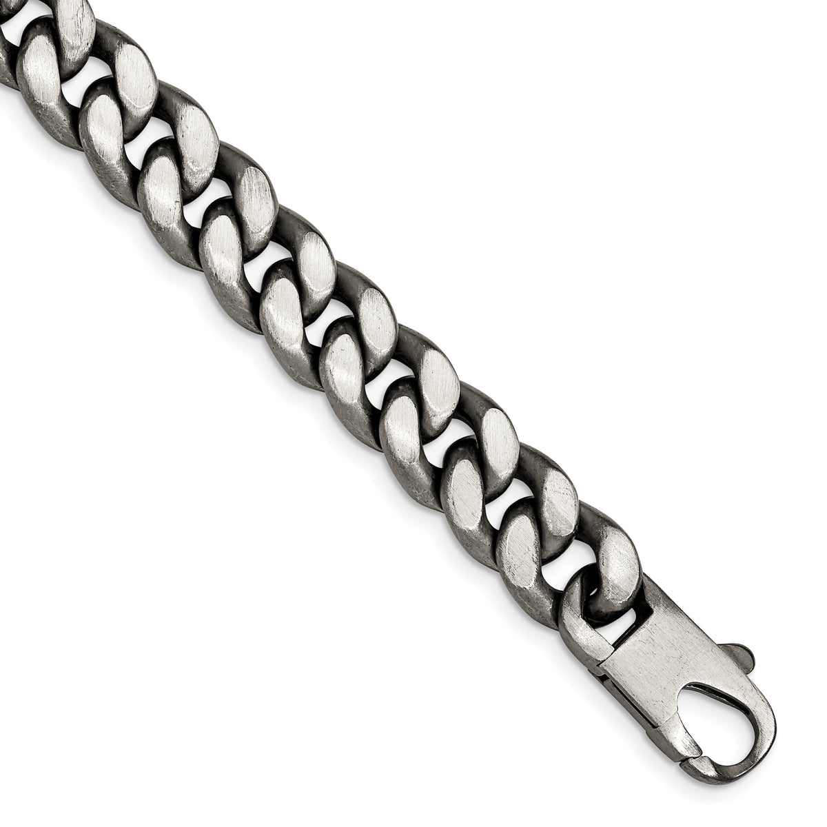 Sterling Silver Ruthenium-plated/Antiqued Brushed 10.75mm Curb Link Mens 8.5 inch Bracelet