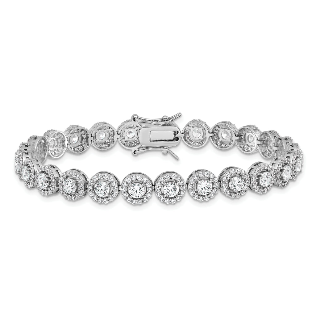 Sterling Silver Rhodium-plated Halo CZ  7.5 inch Tennis Bracelet