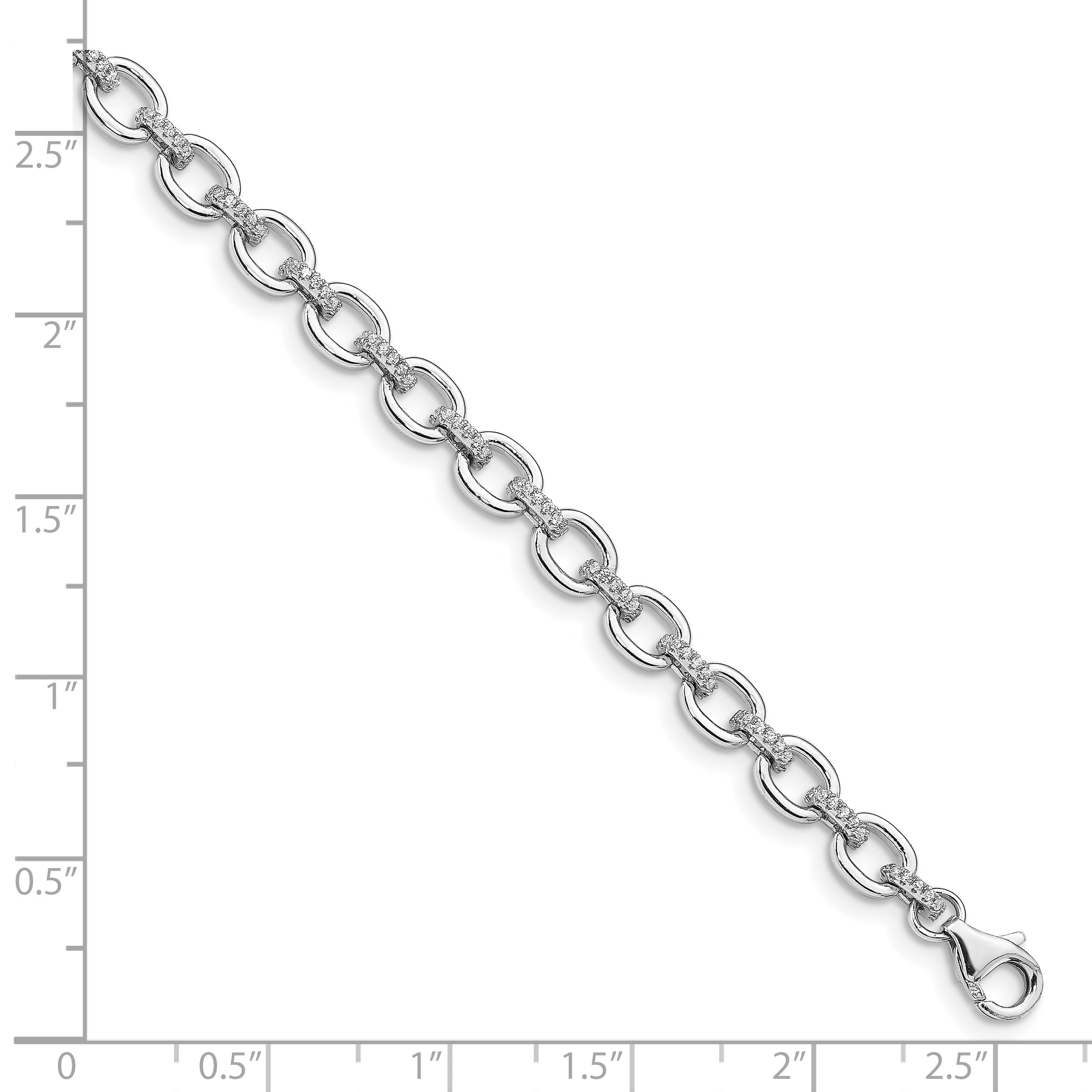 Sterling Silver Rhodium-plated CZ Cable Link With .5in ext Bracelet