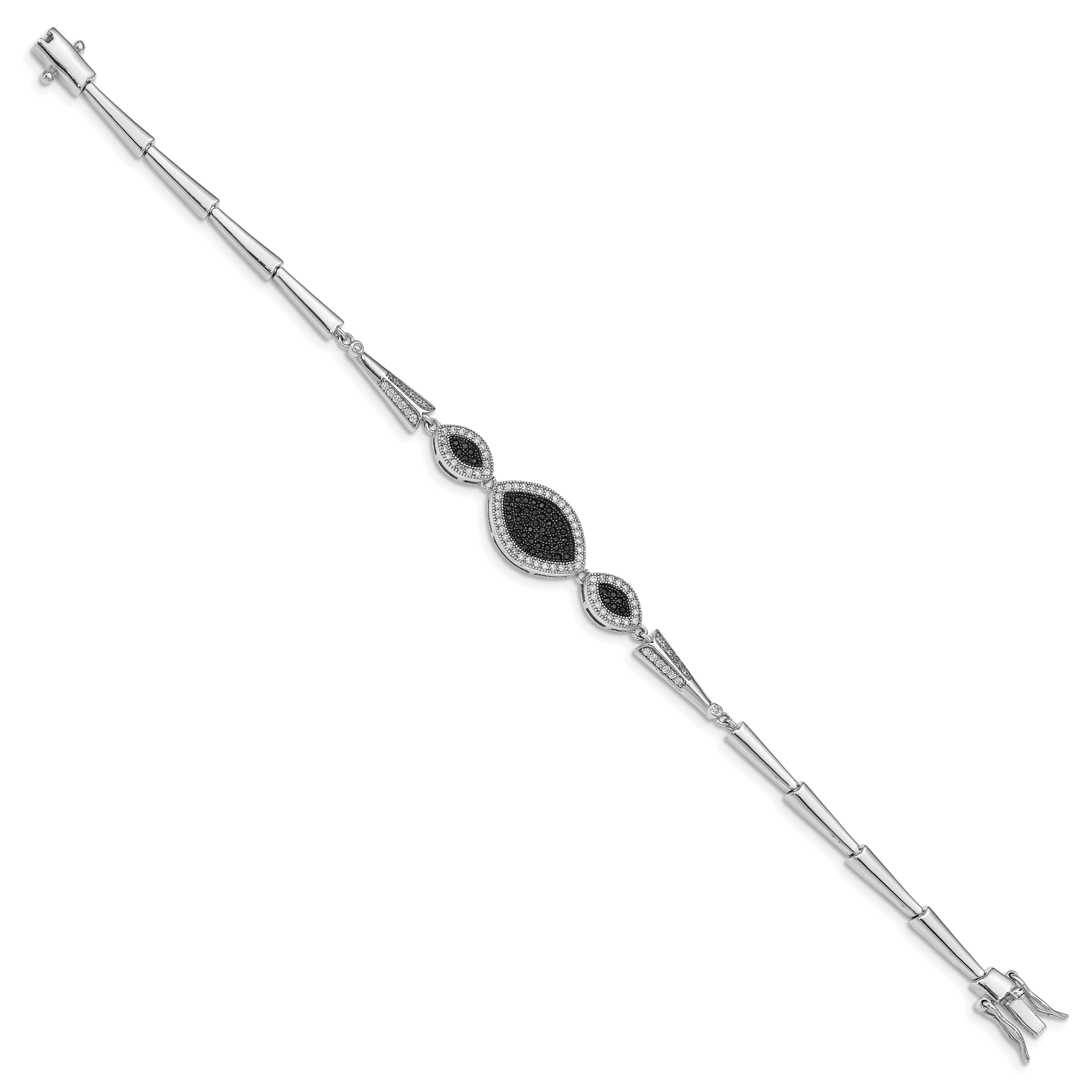 Sterling Silver Rhod-plated Polished Black and White CZ Bracelet