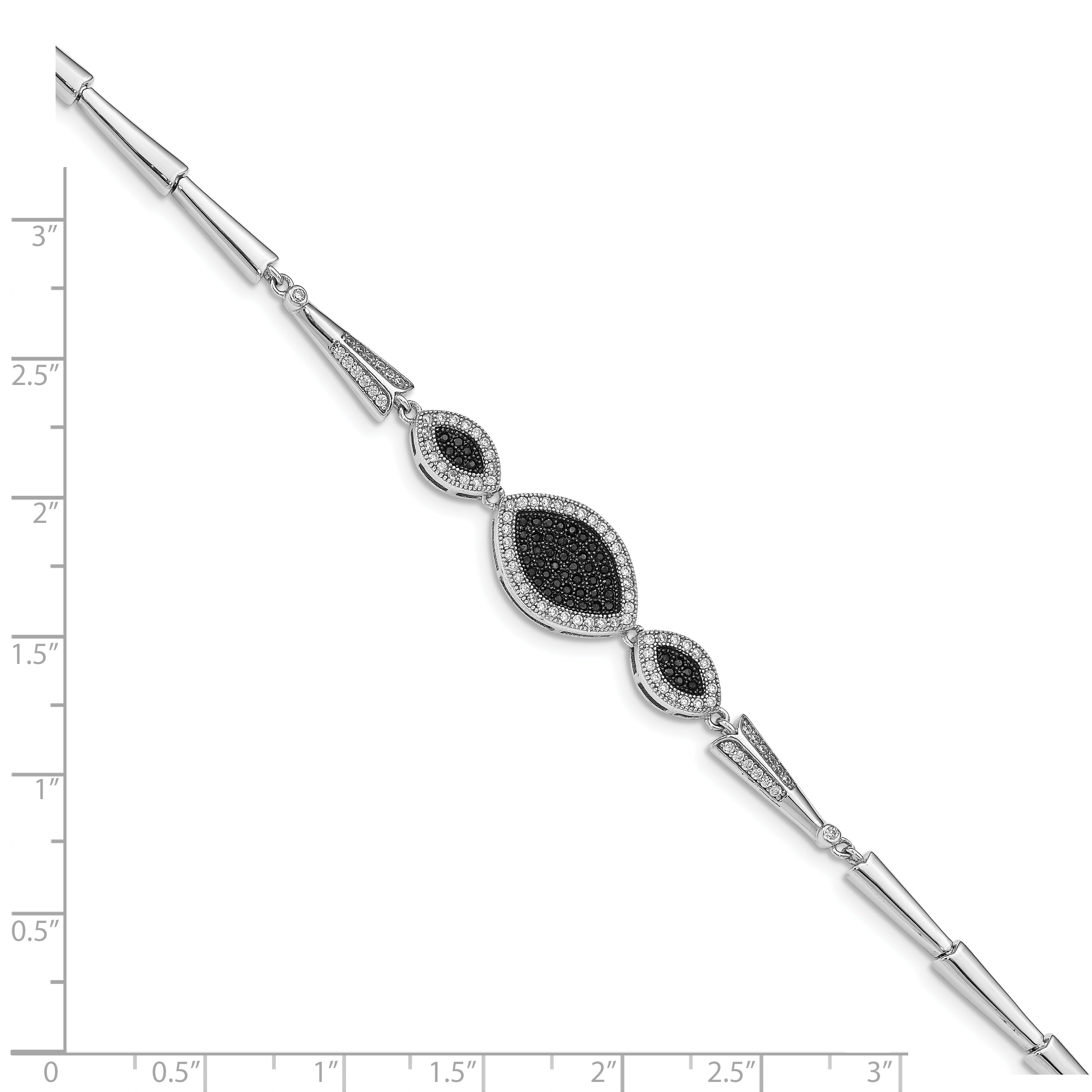 Sterling Silver Rhod-plated Polished Black and White CZ Bracelet