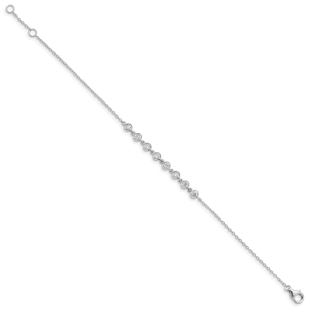 Sterling Silver Rhodium-plated Bezel CZ With .5in ext Bracelet