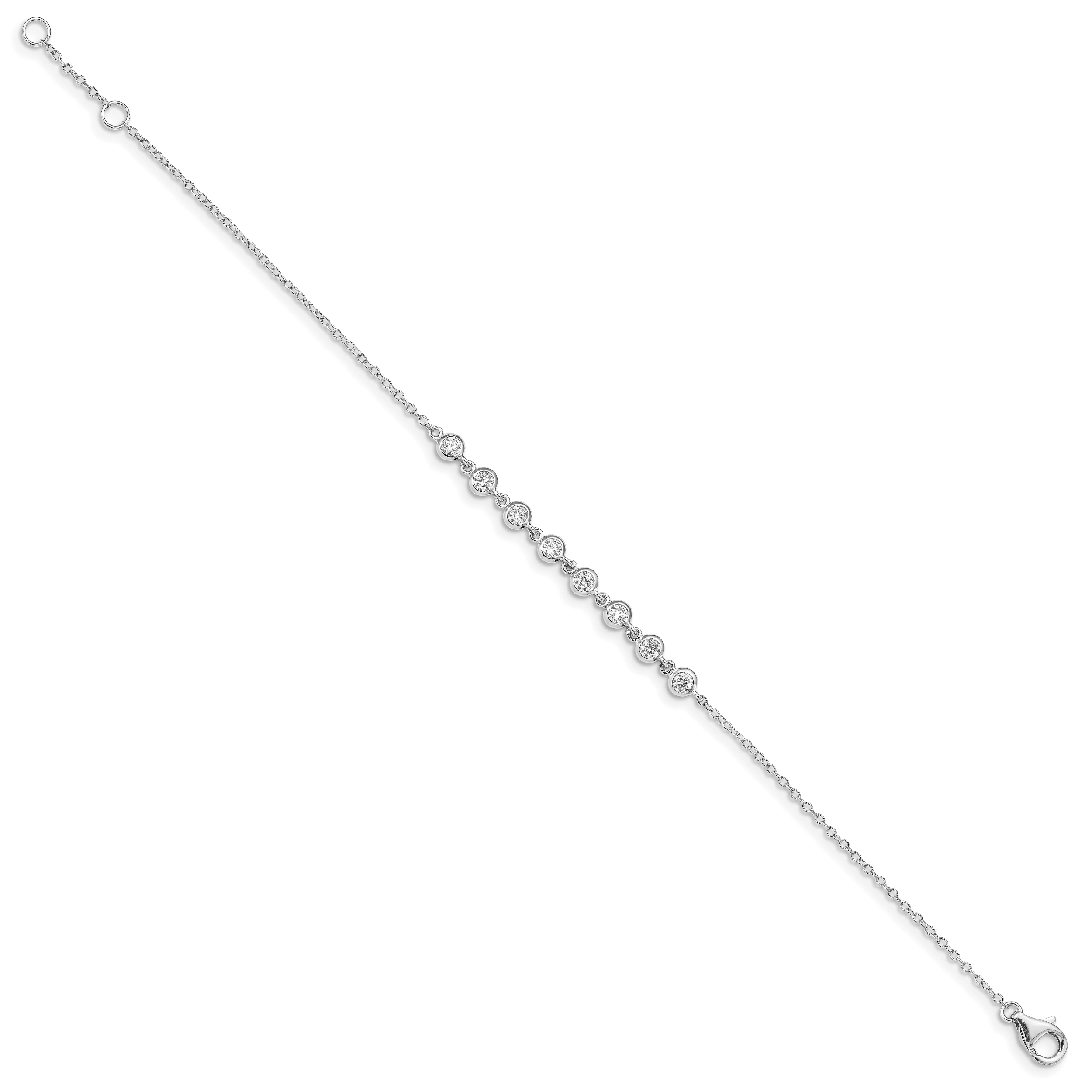 Sterling Silver Rhodium-plated Bezel CZ With .5in ext Bracelet