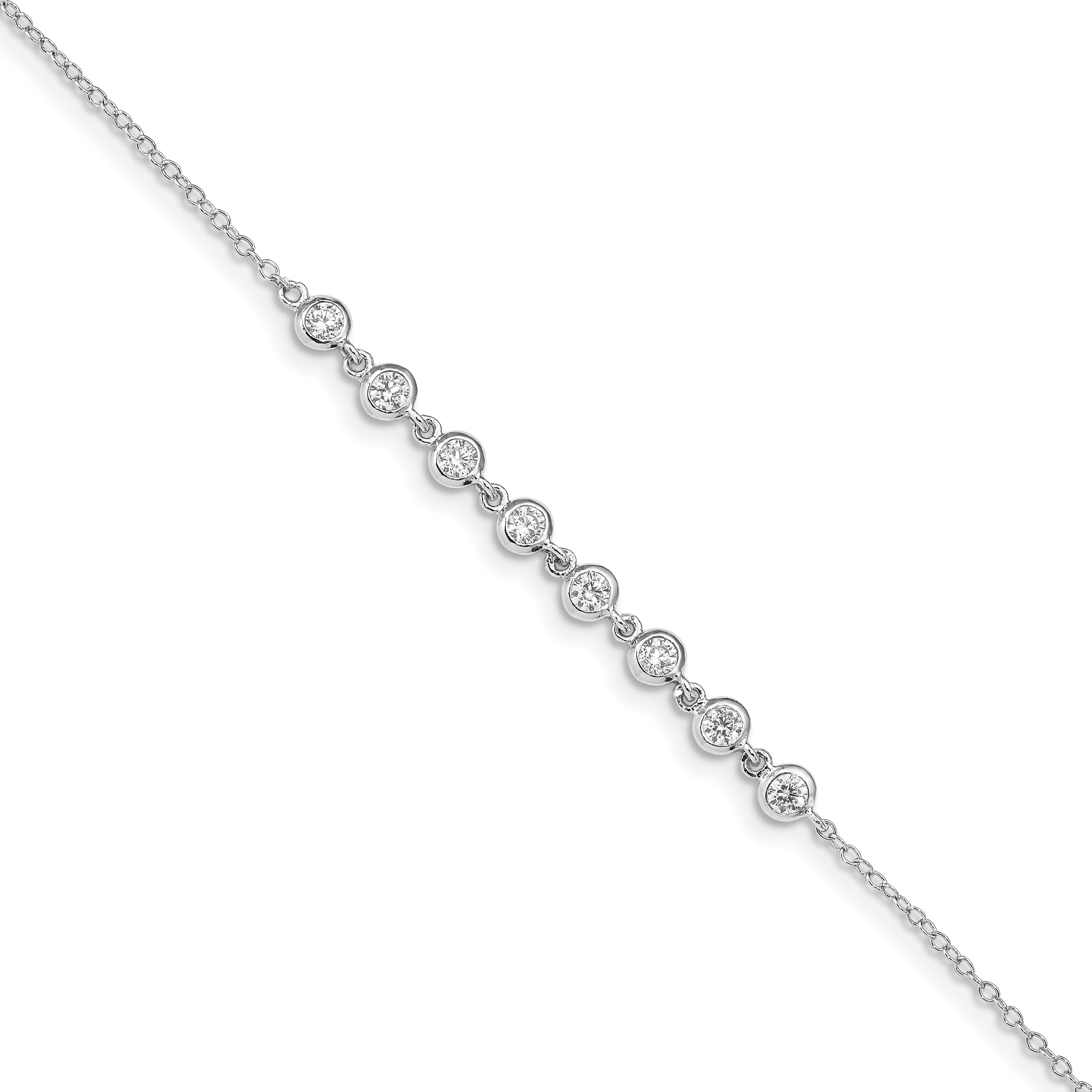 Sterling Silver Rhodium-plated Bezel CZ With .5in ext Bracelet Main image