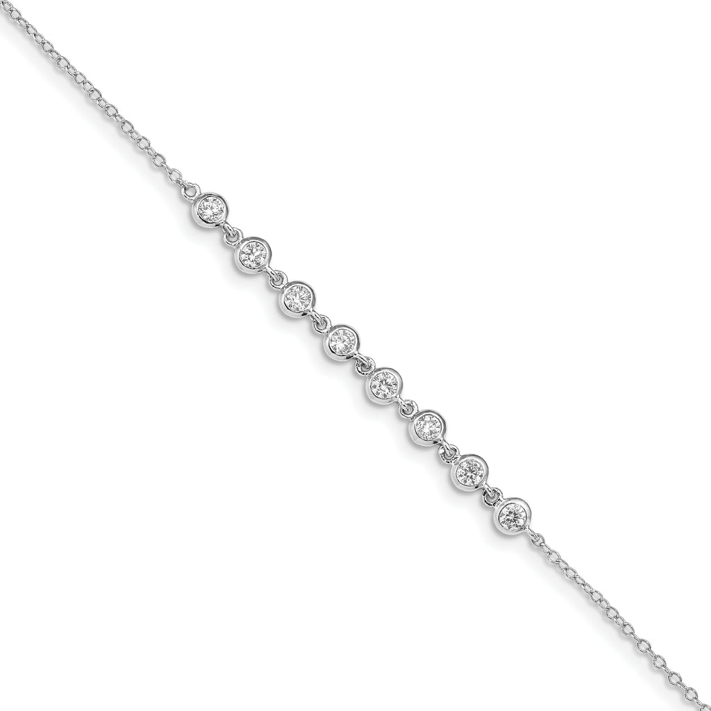 Sterling Silver Rhodium-plated Bezel CZ With .5in ext Bracelet