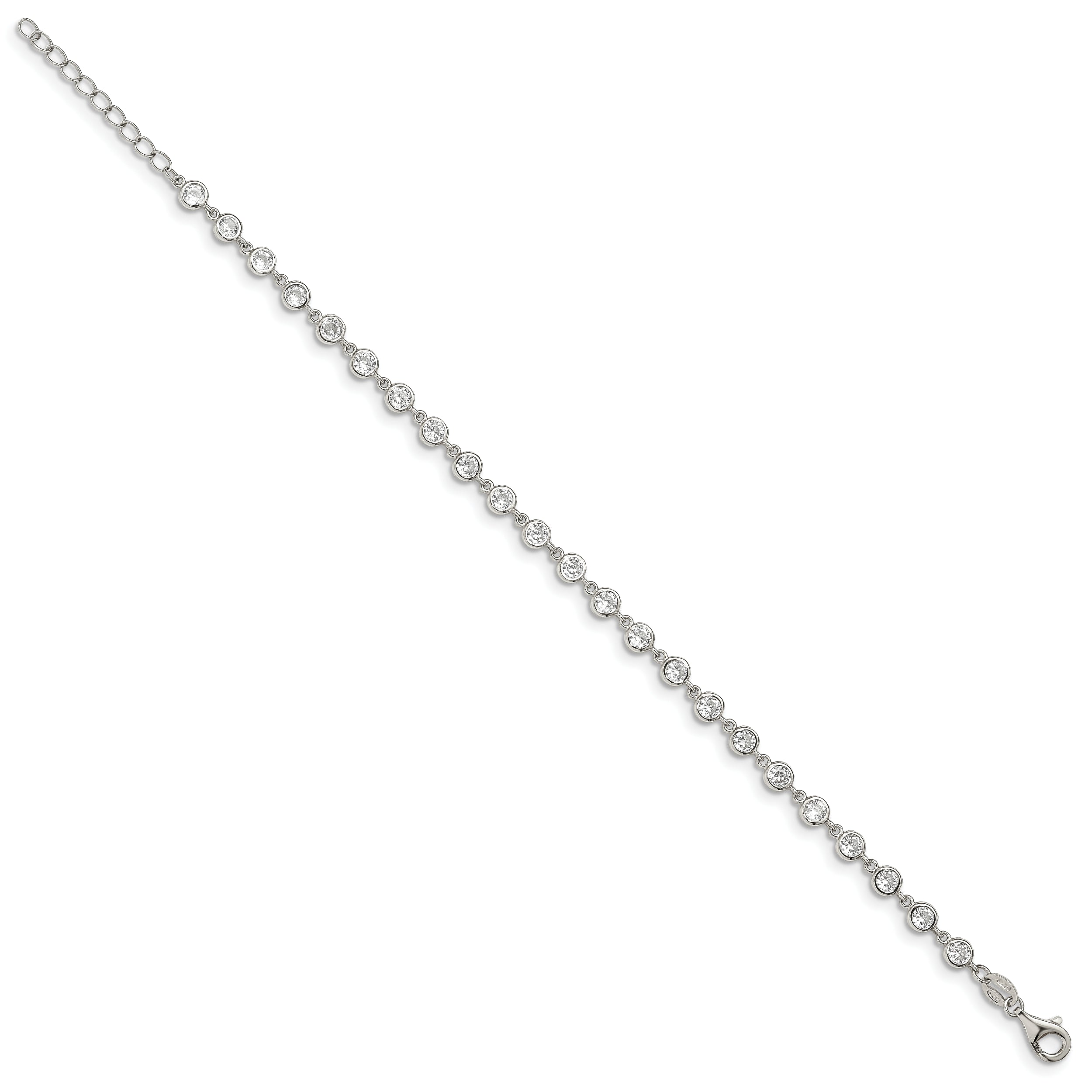 Sterling Silver Rhodium-plated With  1 in ext. CZ Bracelet