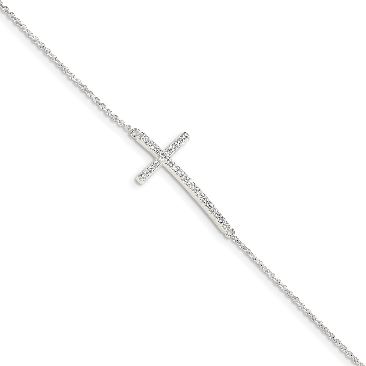 Cubic Zirconia Cross Bracelet in Sterling Silver, 12.14mm Textured, 7 Inch - Sophia Jewelers Main image