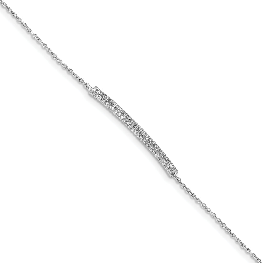 Sterling Silver Rhodium-plated 2-Row Pave CZ With 1in. Ext. Bracelet