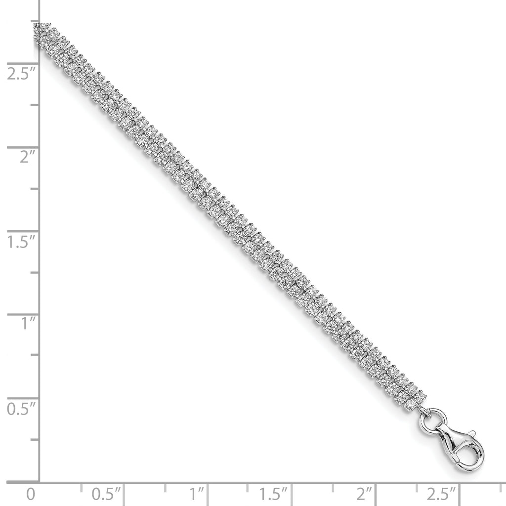 Sterling Silver Rhodium-plated 2 Row CZ With 1 in ext Bracelet