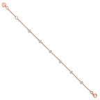 Sterling Silver Rose-tone With  .75in ext. CZ Heart Bracelet