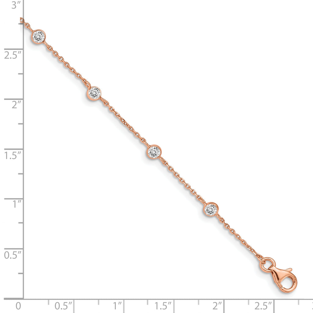 Sterling Silver Rose-tone With  .75in ext. CZ Heart Bracelet