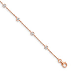Sterling Silver Rose-tone With  .75in ext. CZ Heart Bracelet