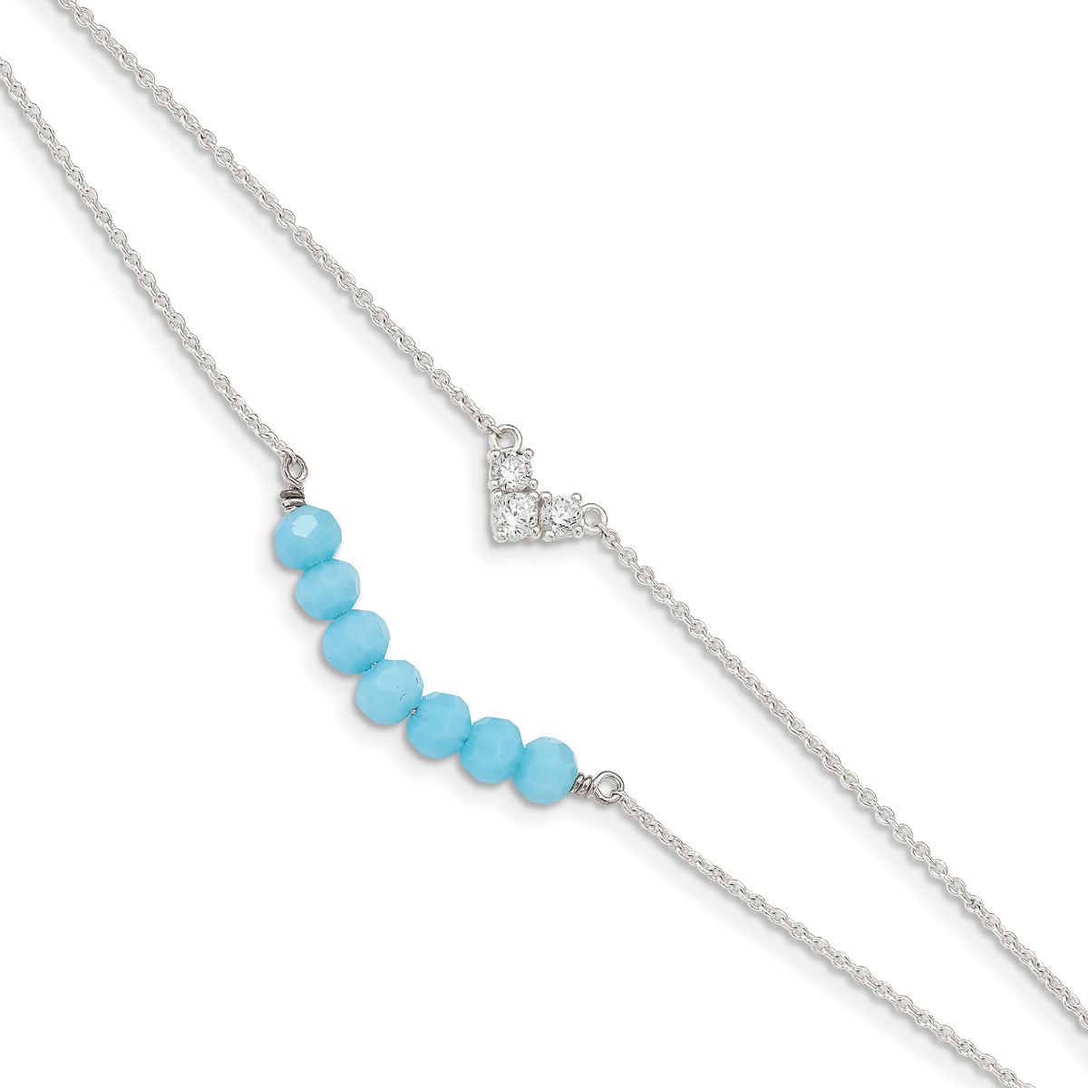 Sterling Silver CZ and Blue Glass Beads With  1in ext. Bracelet