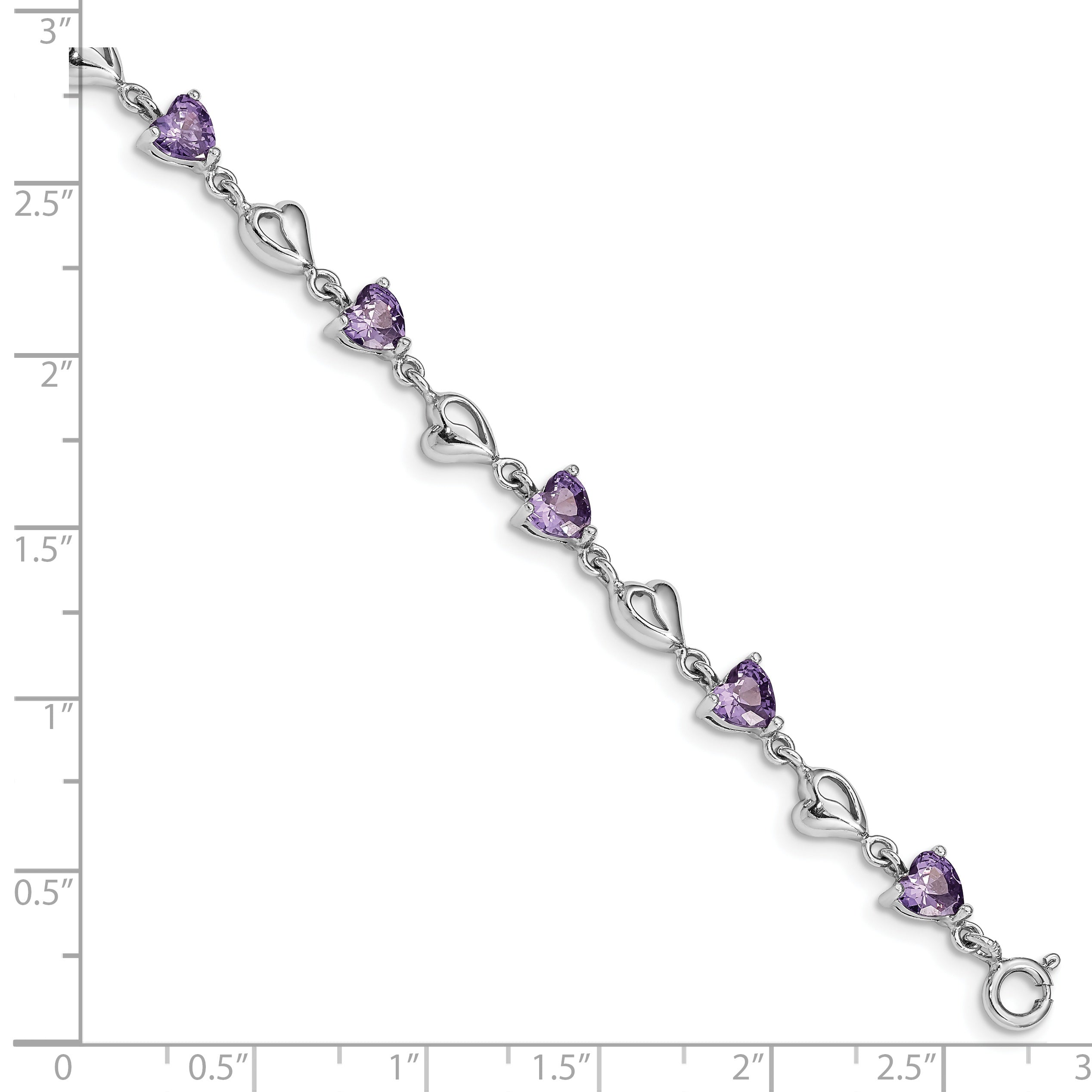 Sterling Silver Rhodium-plated With 1in ext Purple Crystal Hearts Bracelet