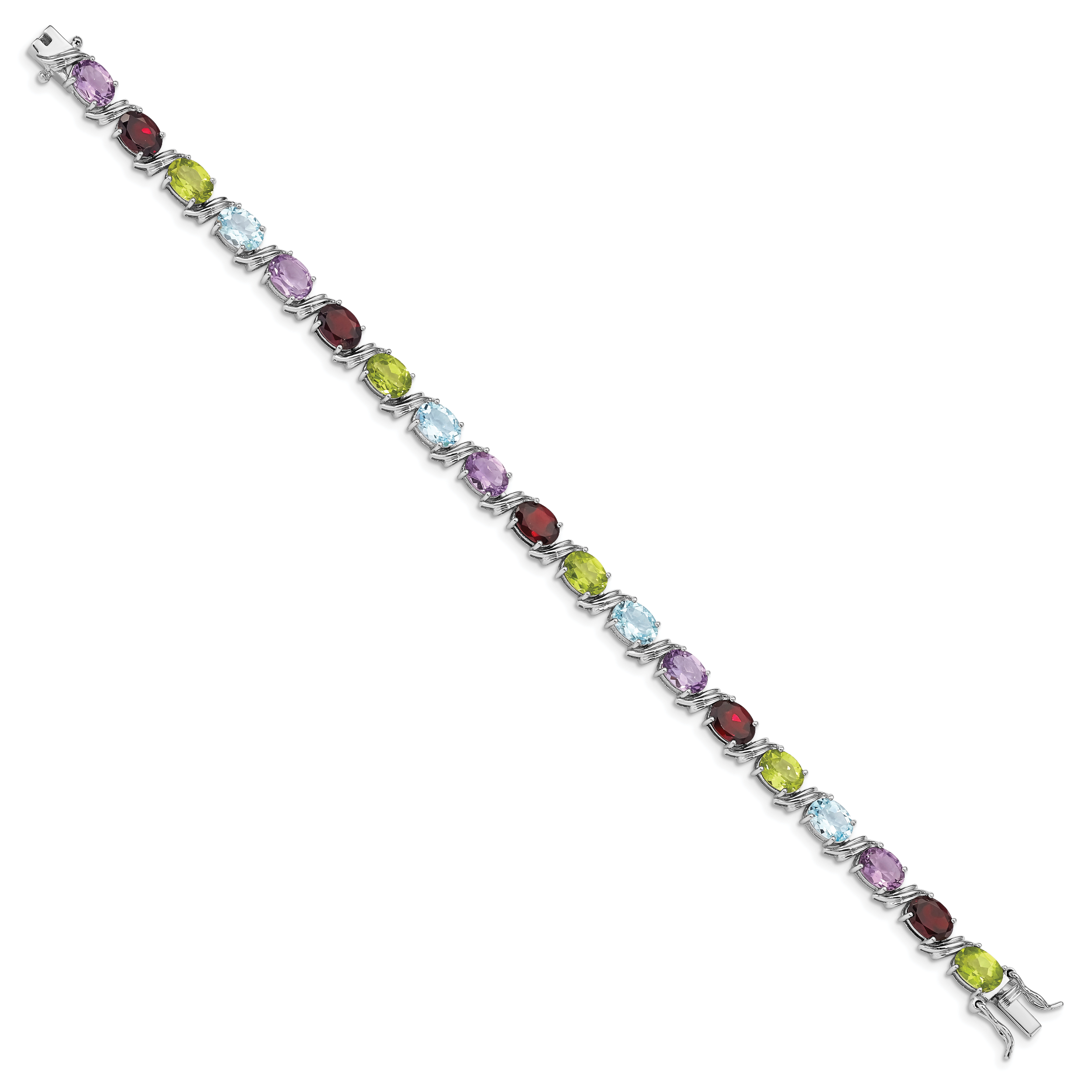 Sterling Silver Rhodium-plated Oval Multi-gemstone Bracelet Secondary image