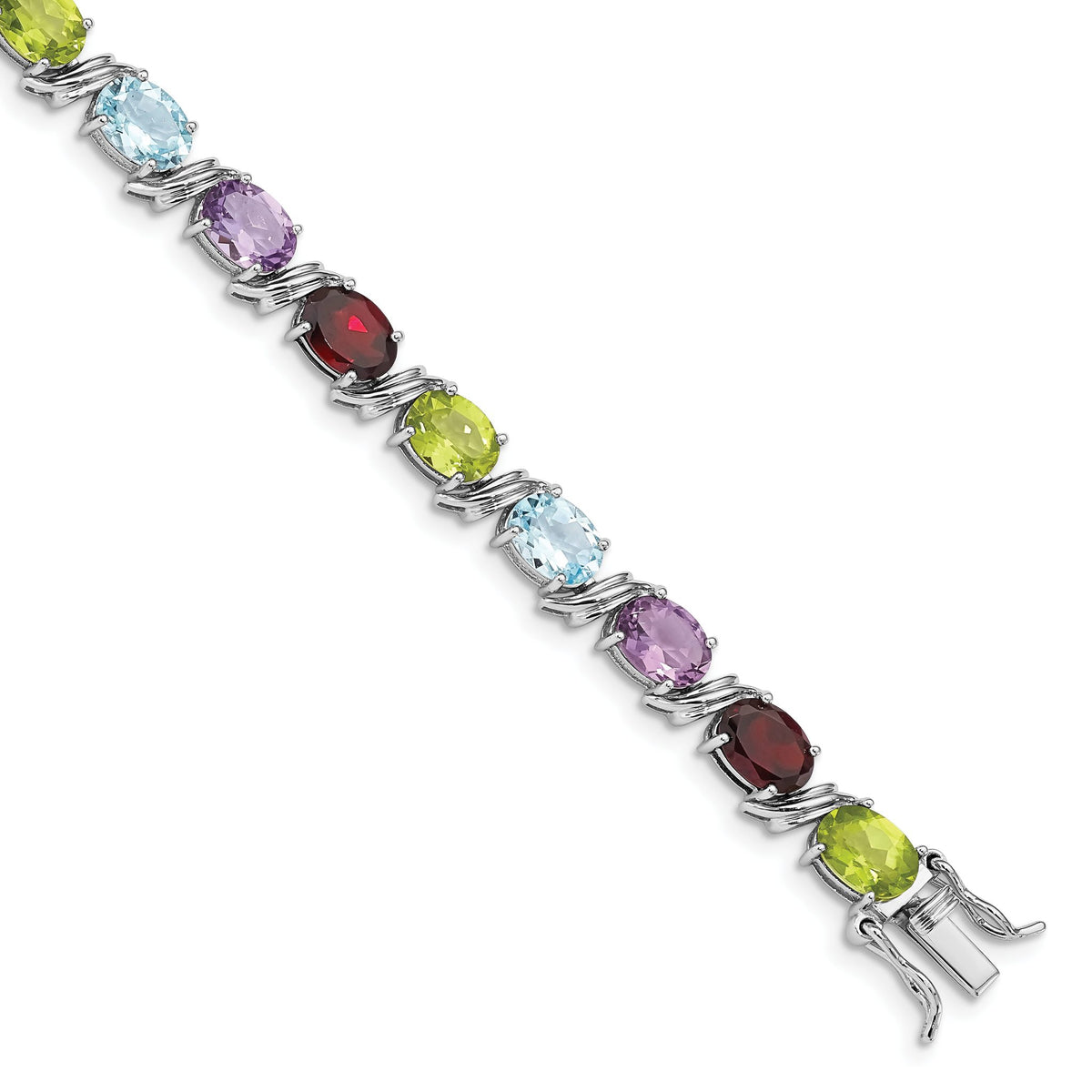 Oval Multi-Gemstone Bracelet in Sterling Silver, 7.5 Inch - Sophia Jewelers Main image