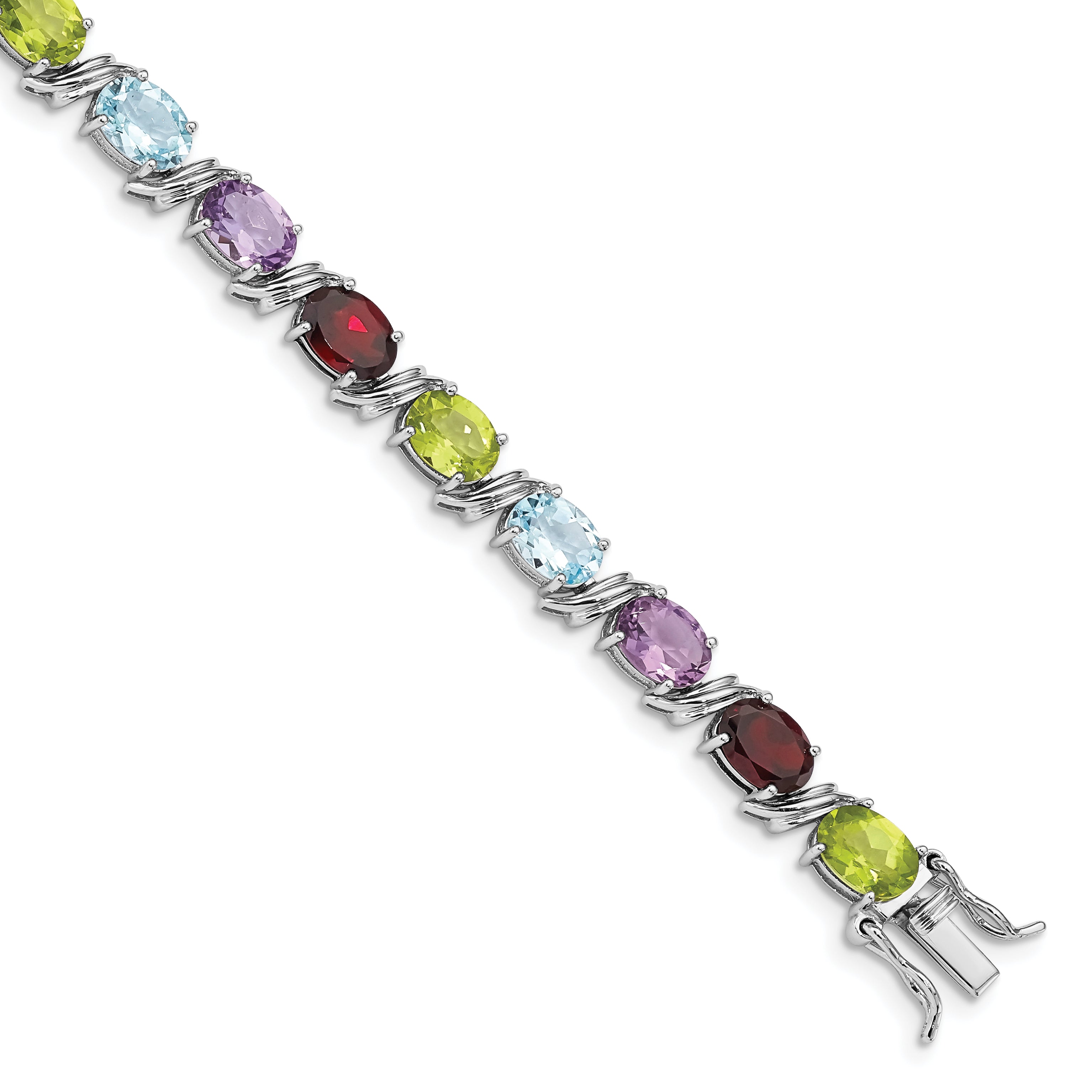Sterling Silver Rhodium-plated Oval Multi-gemstone Bracelet Main image