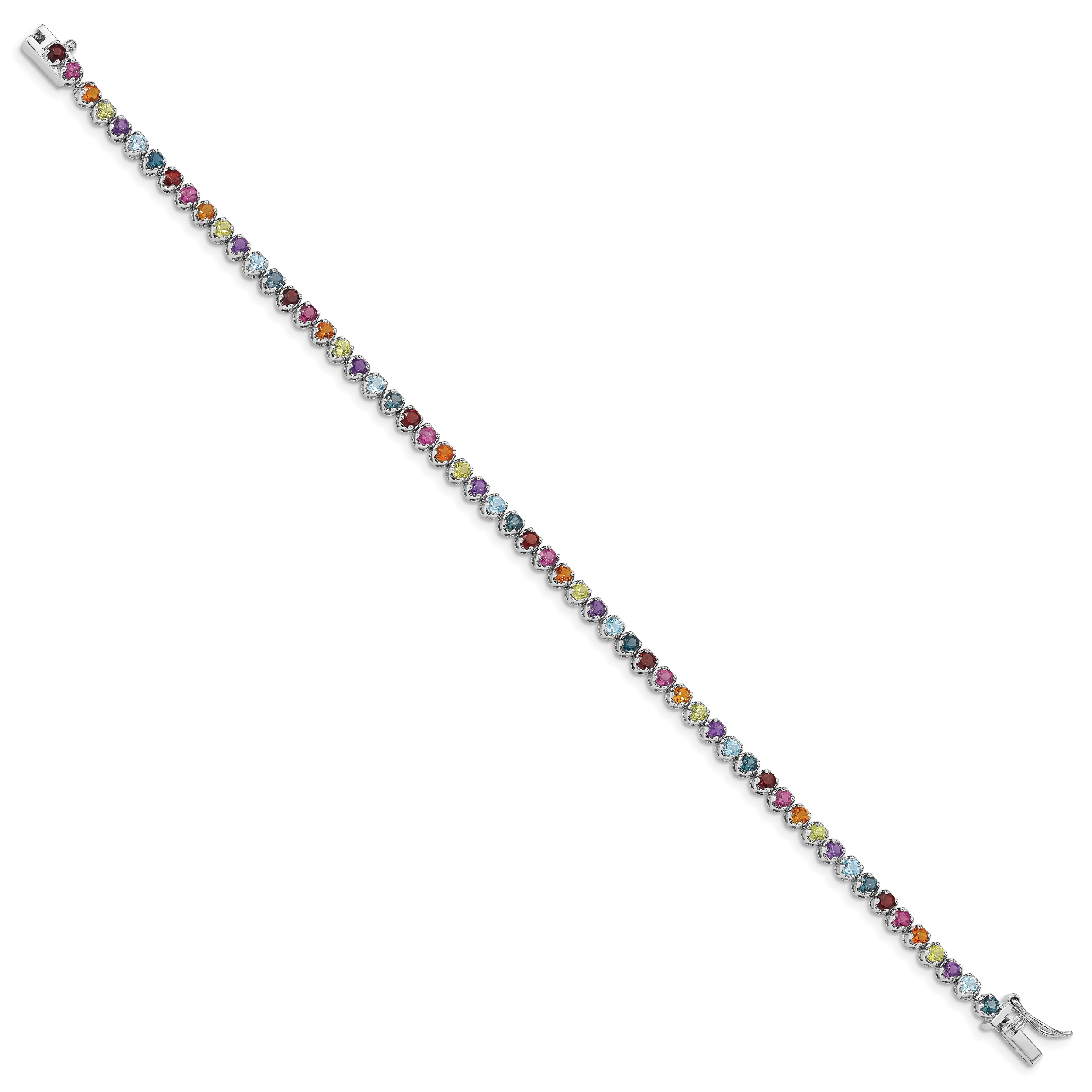 Sterling Silver Rhodium-plated Multi-gemstone Tennis Bracelet Secondary image