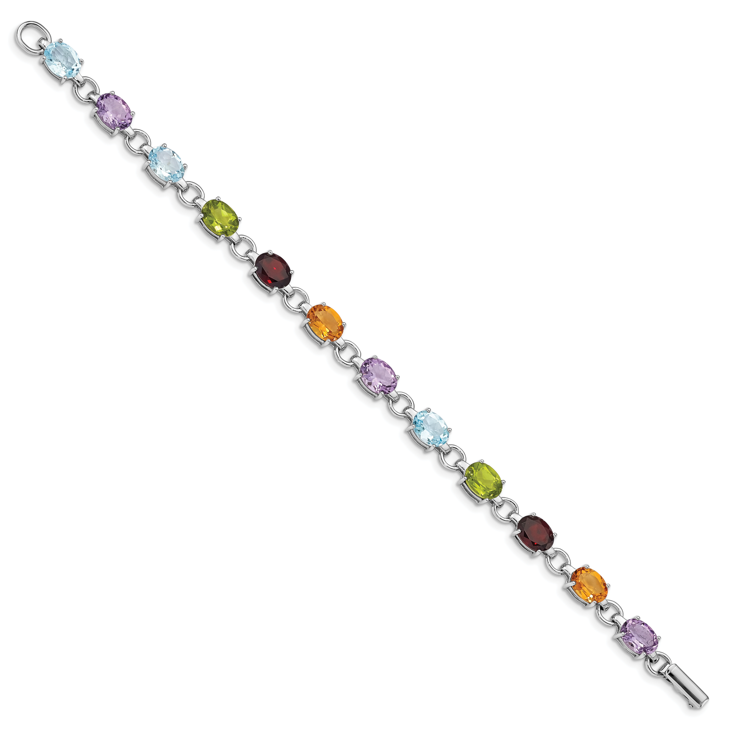 Sterling Silver Rhodium-plated Oval Multi-gemstone Bracelet Secondary image