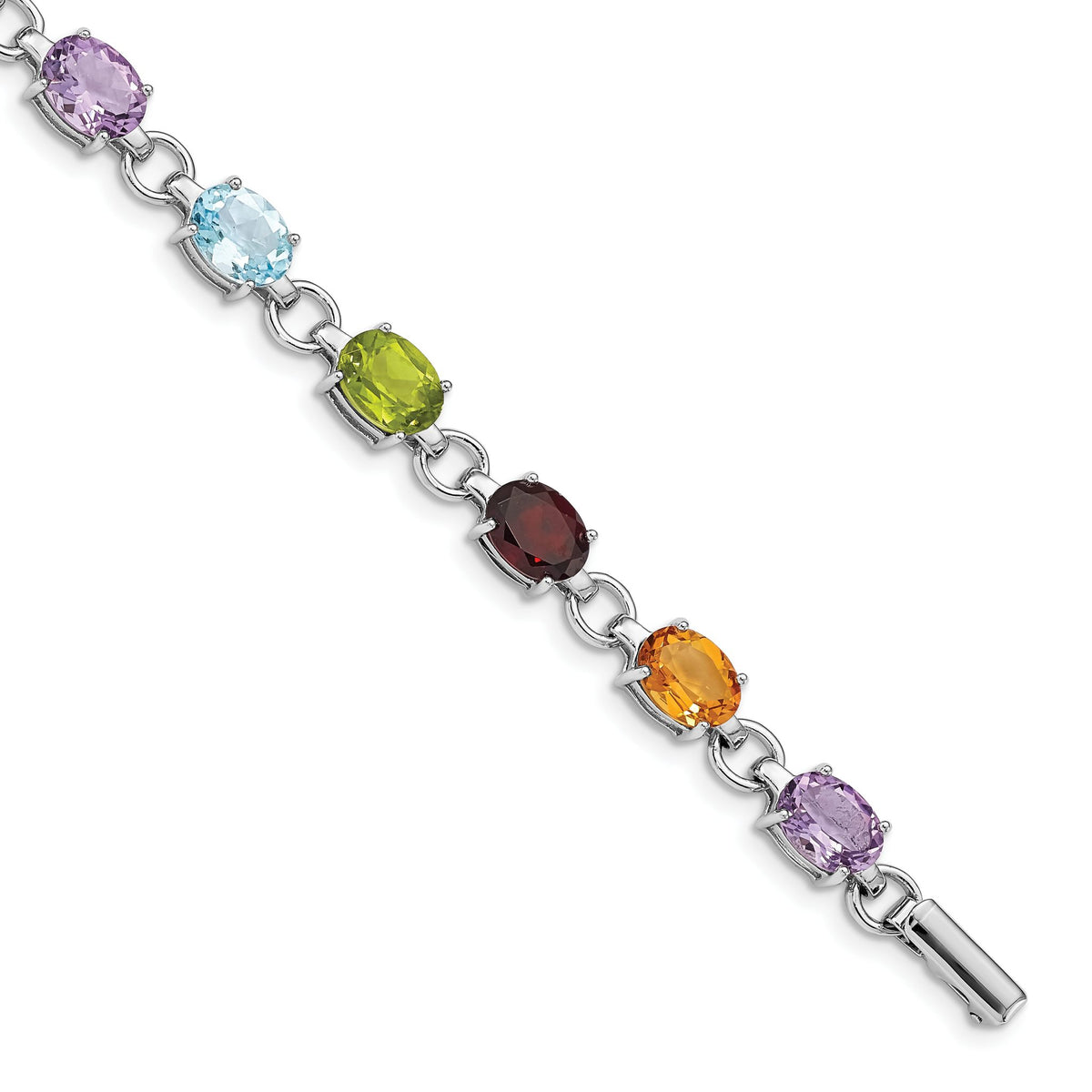 Oval Multi-Gemstone Bracelet in Sterling Silver, 7.2 Inch - Sophia Jewelers Main image