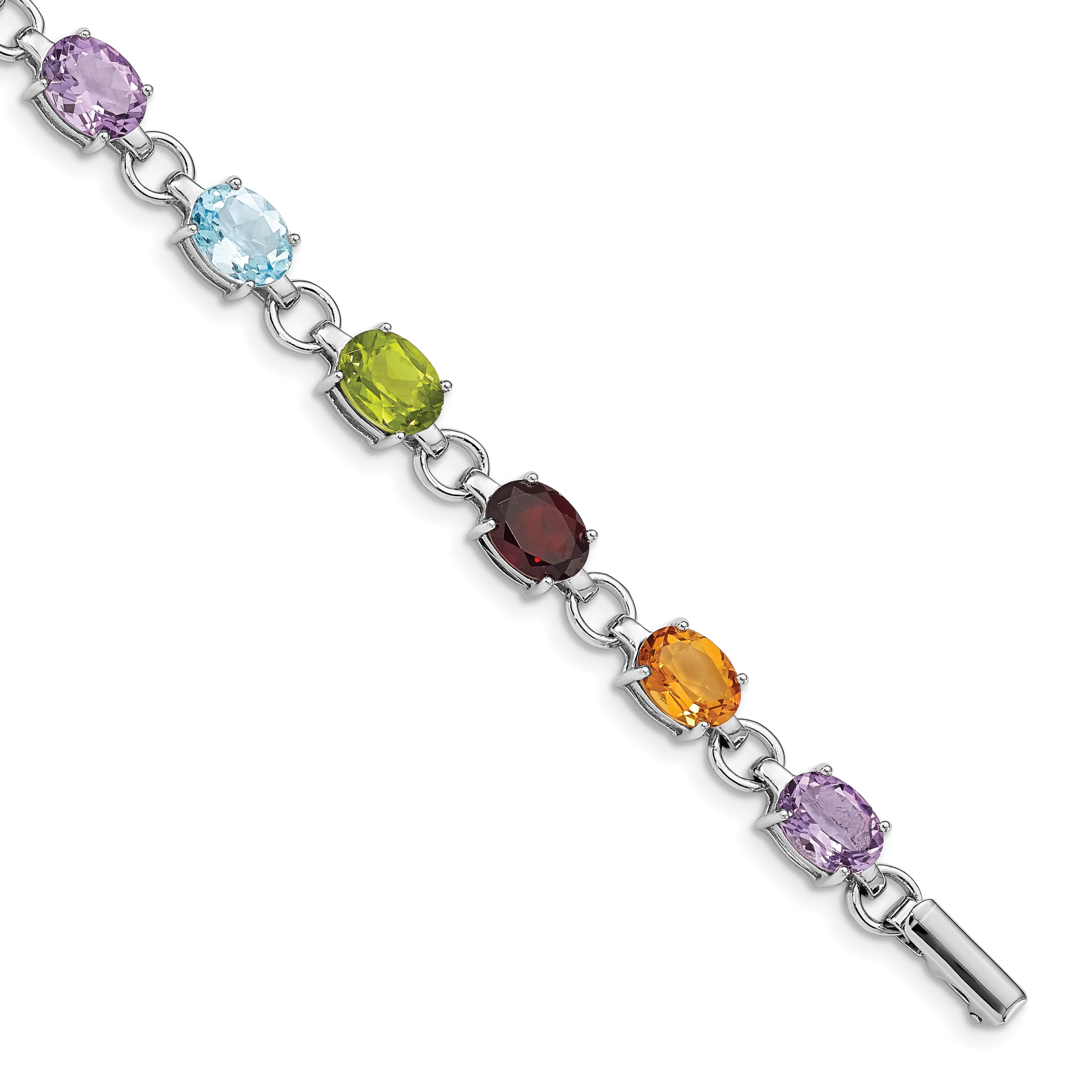 Sterling Silver Rhodium-plated Oval Multi-gemstone Bracelet Main image