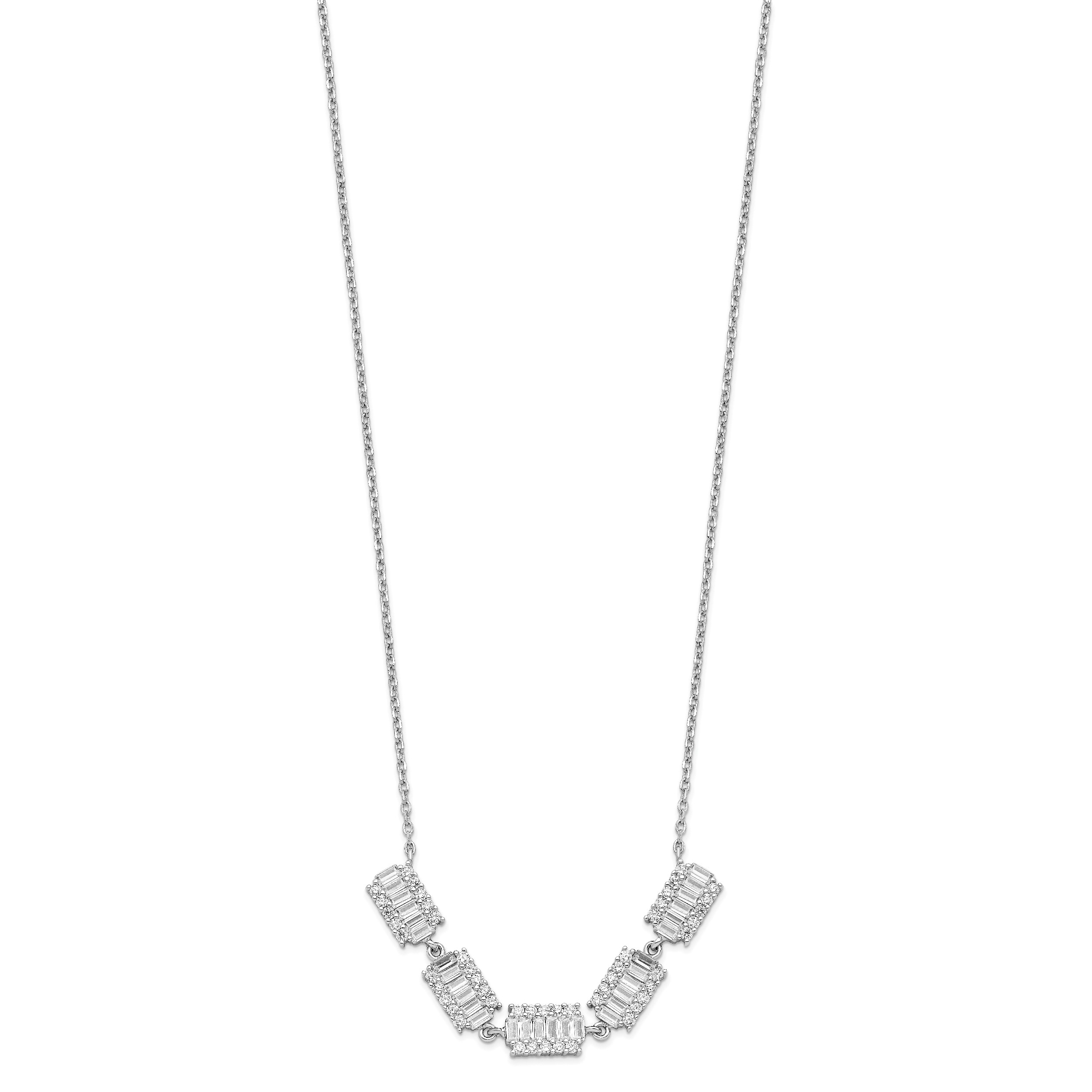Sterling Silver Rhodium-plated Baguette CZ Bars With  1in ext. Necklace Secondary image