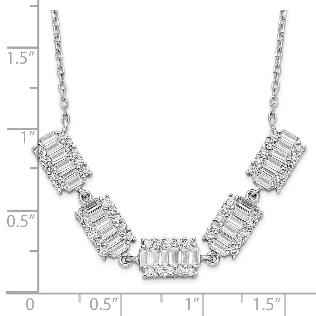 Sterling Silver Rhodium-plated Baguette CZ Bars With  1in ext. Necklace