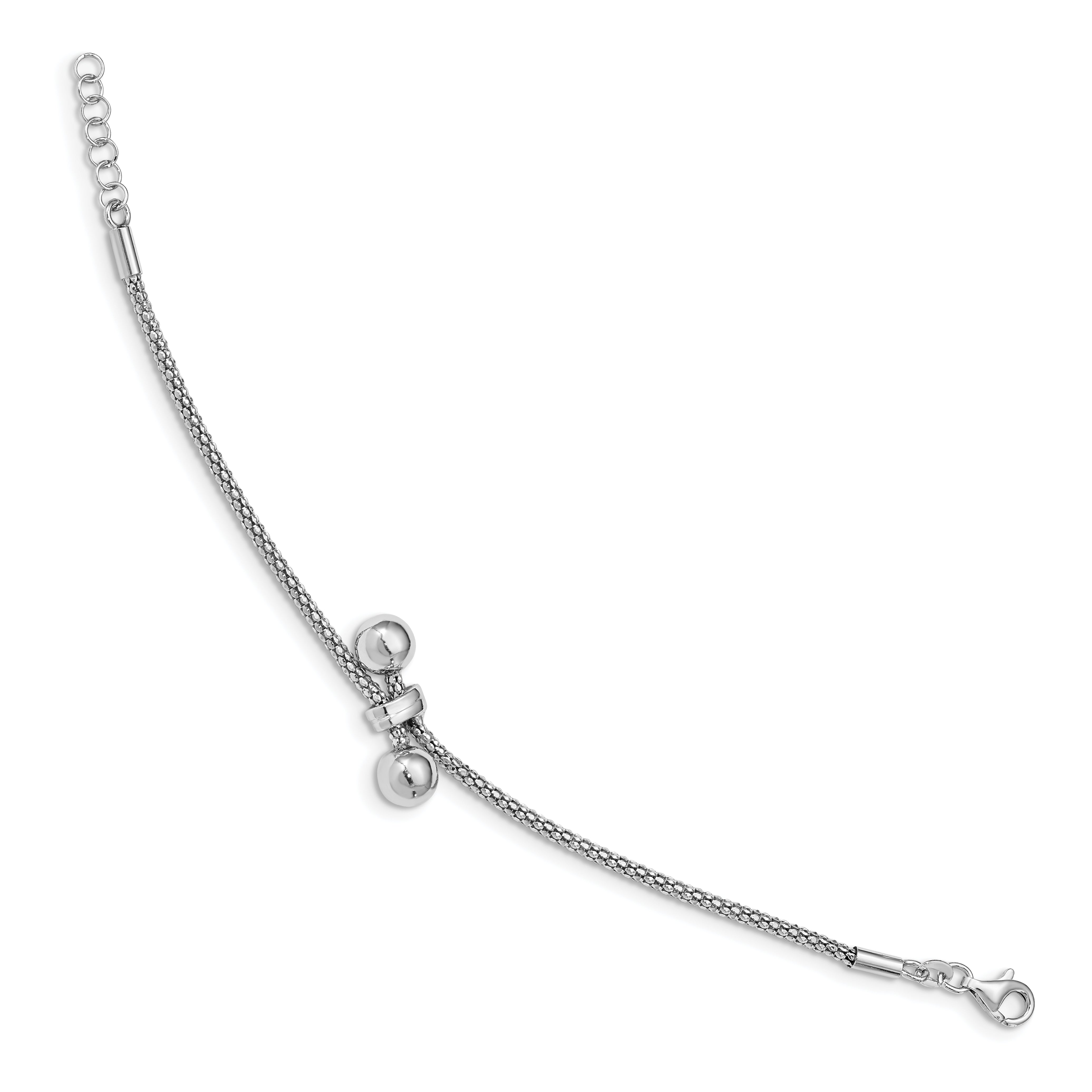 Sterling Silver RH-plated Diamond-Cut With .75in ext. 2-Bead Bracelet Secondary image