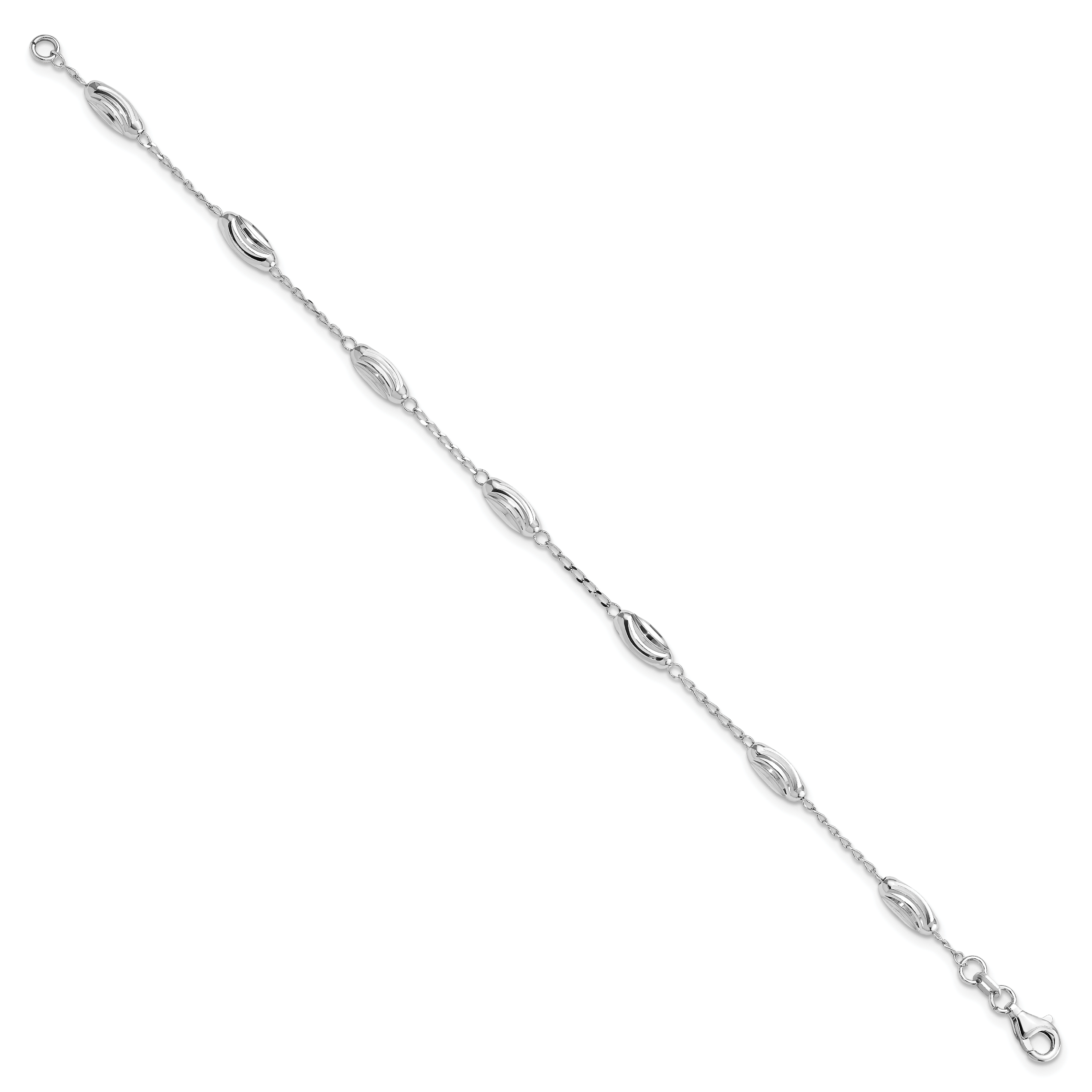 Sterling Silver Rhodium-plated Diamond-cut Oval Beads Bracelet Secondary image