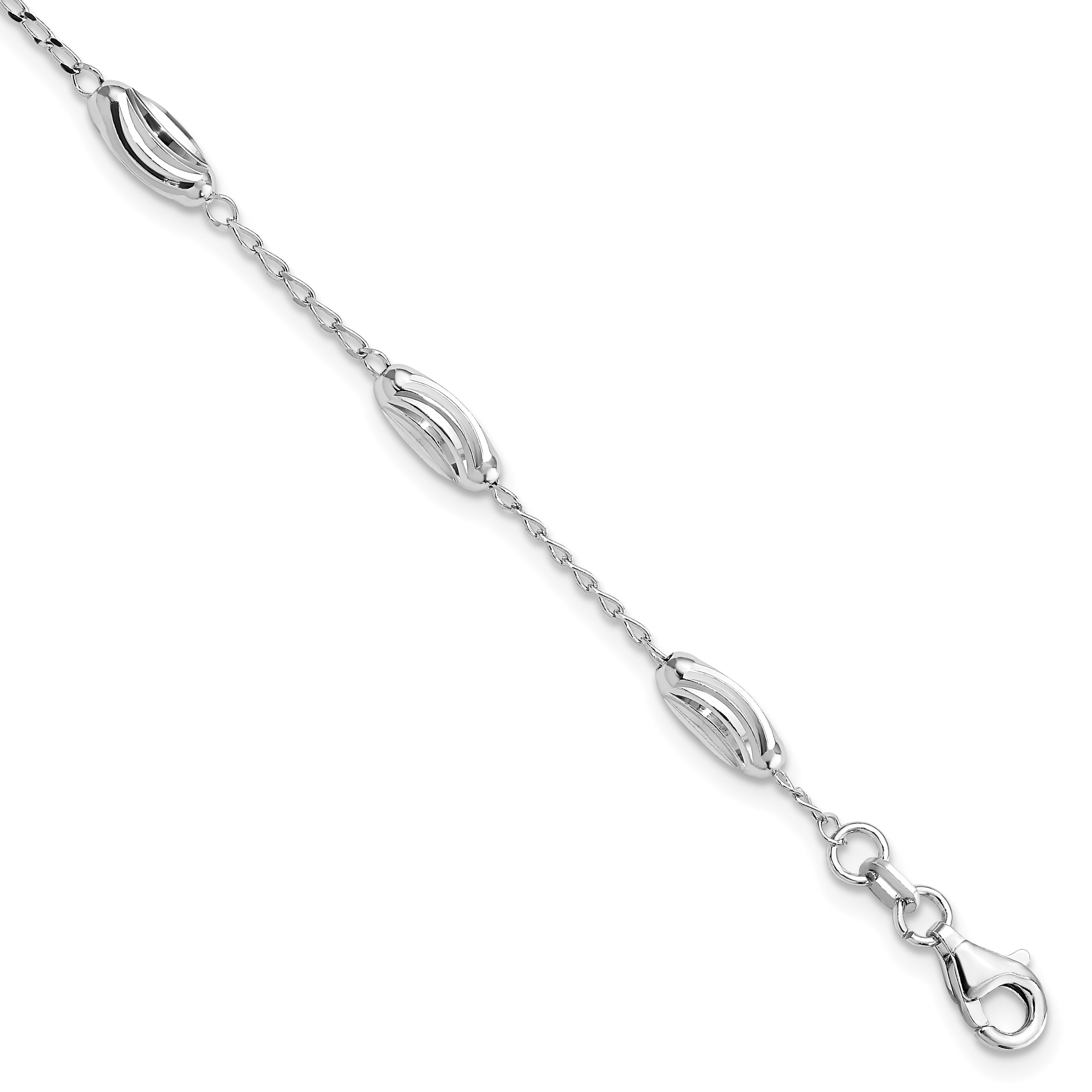 Sterling Silver Rhodium-plated Diamond-cut Oval Beads Bracelet Main image