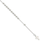 Beaded Cross Bracelet in Sterling Silver, 0.12mm, 7.5 Inch - Sophia Jewelers