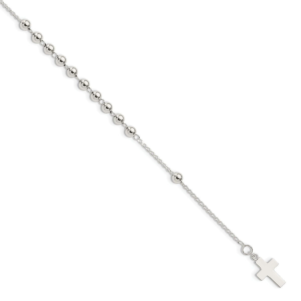 Beaded Cross Bracelet in Sterling Silver, 0.12mm, 7.5 Inch - Sophia Jewelers
