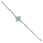 Sterling Silver RH-plated Clear/Blue Crystal Flower With 1in ext Bracelet