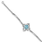 Sterling Silver RH-plated Clear/Blue Crystal Flower With 1in ext Bracelet