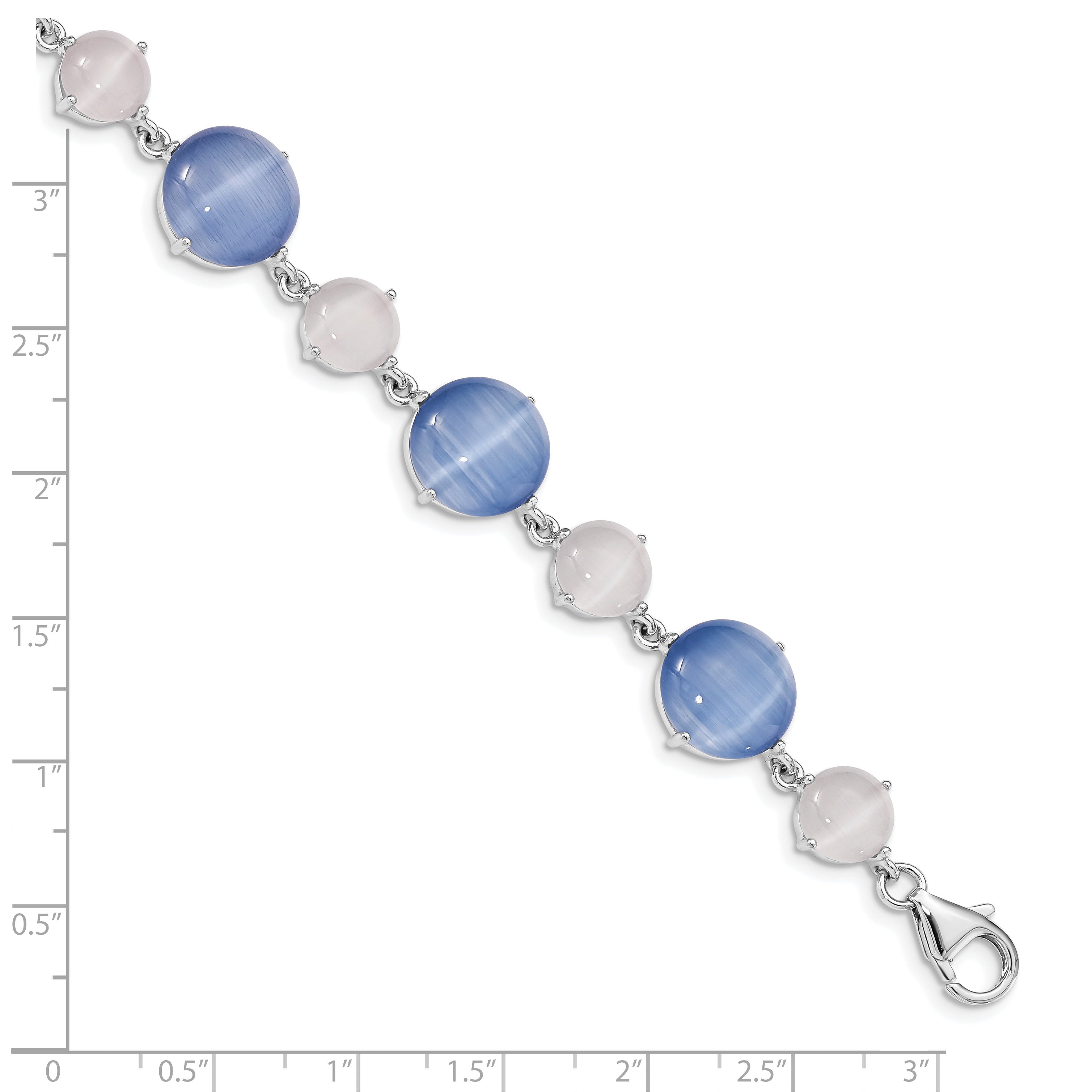 Sterling Silver RH-plated Created Blue Cats Eye With  1in ext Bracelet