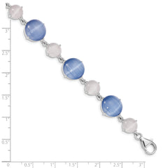 Sterling Silver RH-plated Created Blue Cats Eye With  1in ext Bracelet