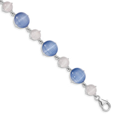 Sterling Silver RH-plated Created Blue Cats Eye With  1in ext Bracelet