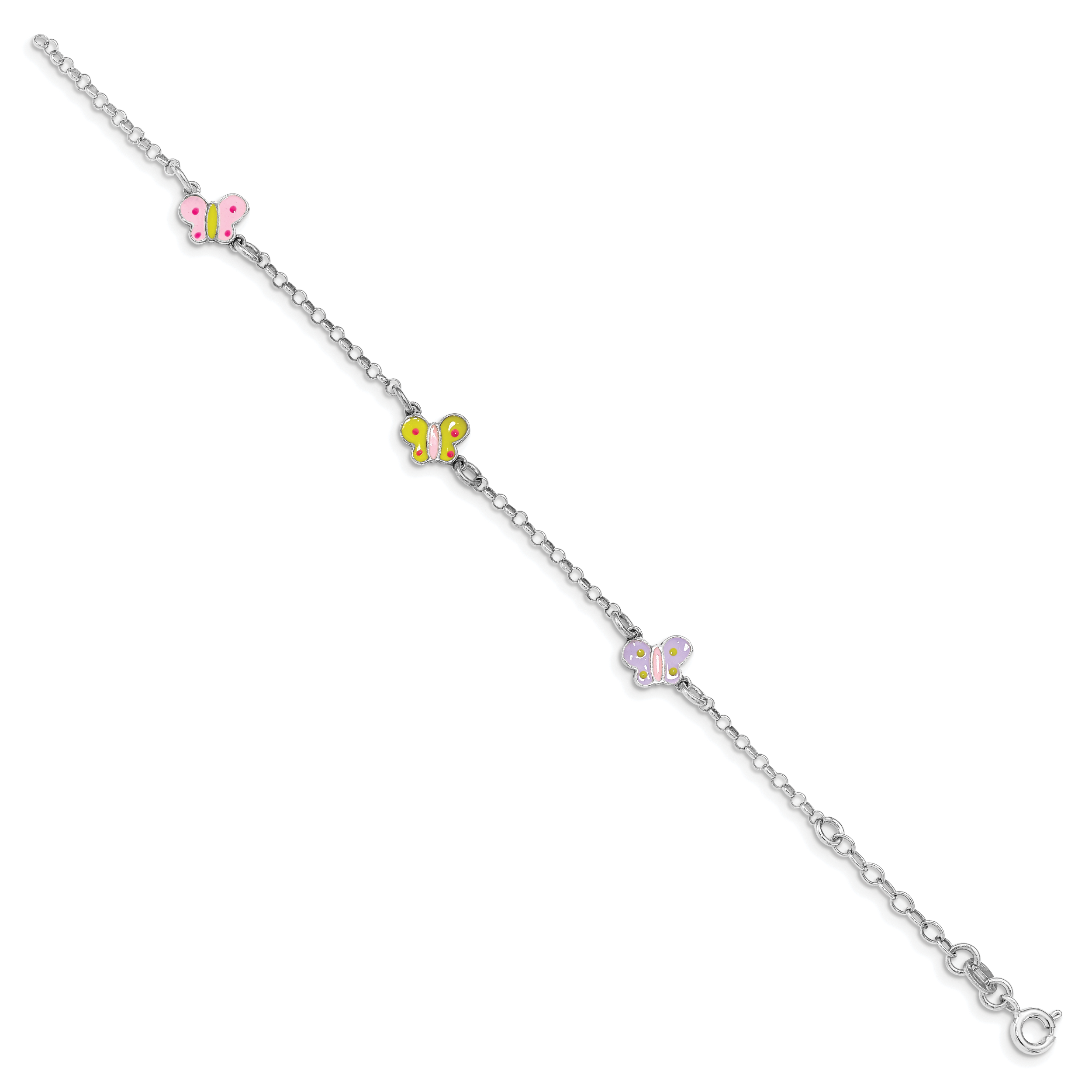 Sterling Silver Rhodium-plated Polished Multi-color Enameled Butterflies Children's Bracelet Secondary image