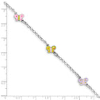 Sterling Silver Rhodium-plated Polished Multi-color Enameled Butterflies Children's Bracelet