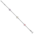 Sterling Silver RH-plated Enameled Flower With  .75in Ext. Children's Bracelet