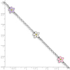 Sterling Silver RH-plated Enameled Flower With  .75in Ext. Children's Bracelet