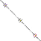 Sterling Silver RH-plated Enameled Flower With  .75in Ext. Children's Bracelet