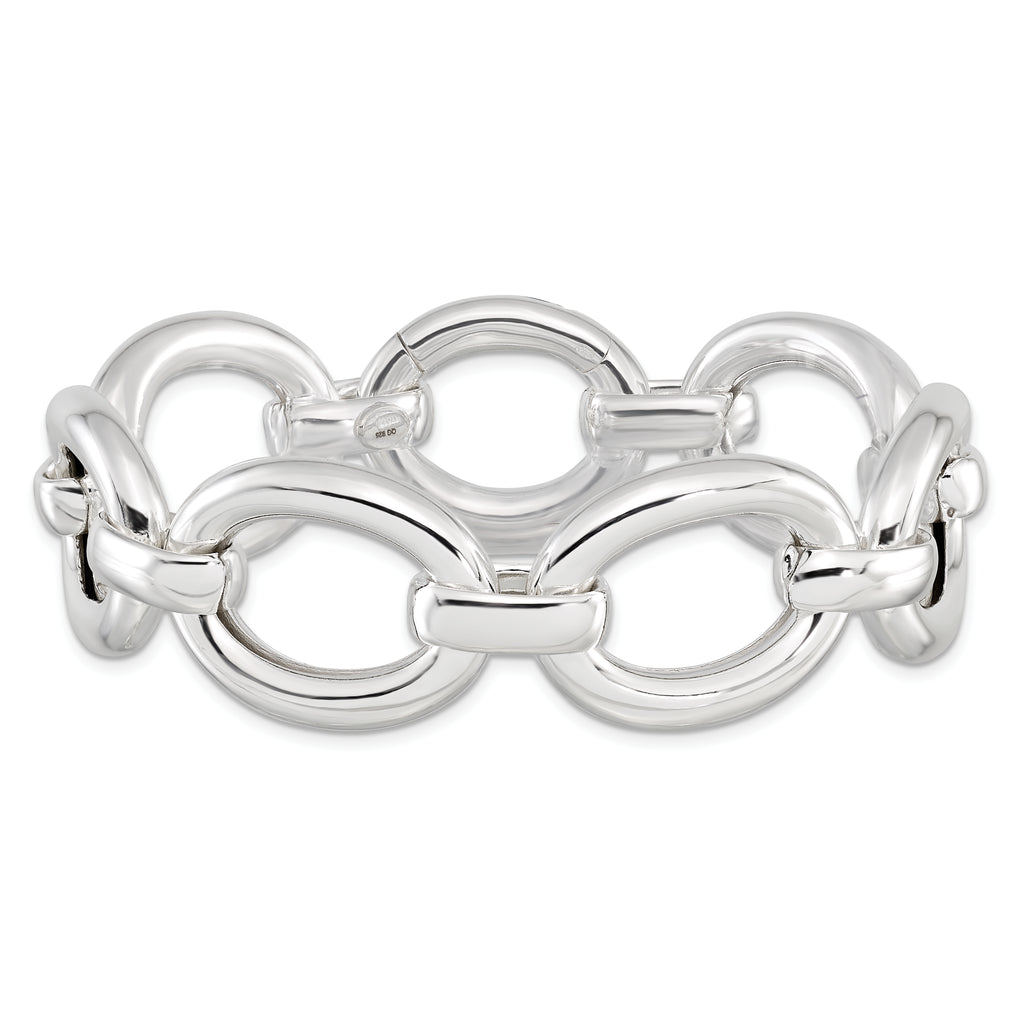 Sterling Silver Polished Semi-solid 21mm Large Oval Link 8.75 inch Bracelet