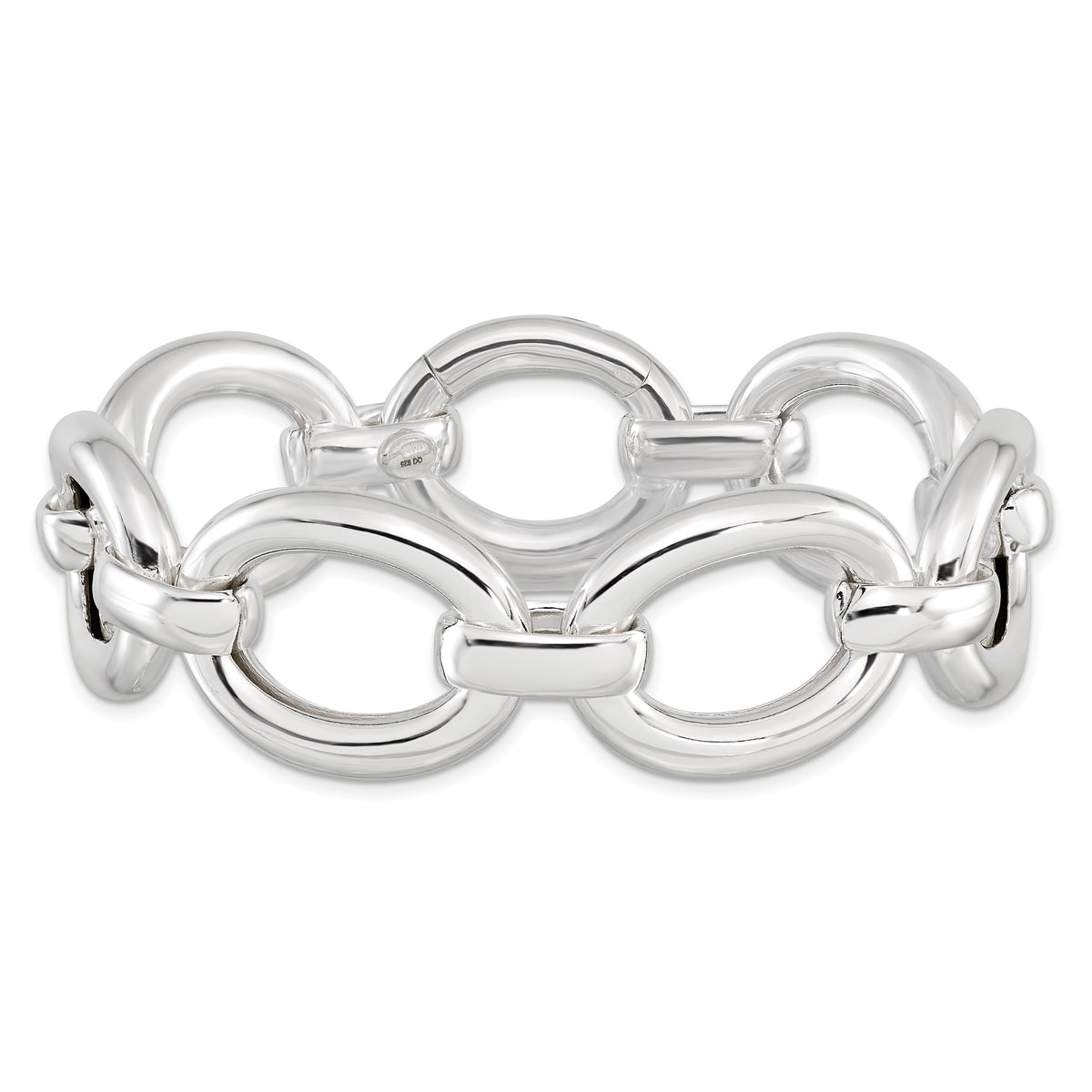 Sterling Silver Polished Semi-solid 21mm Large Oval Link 8.75 inch Bracelet