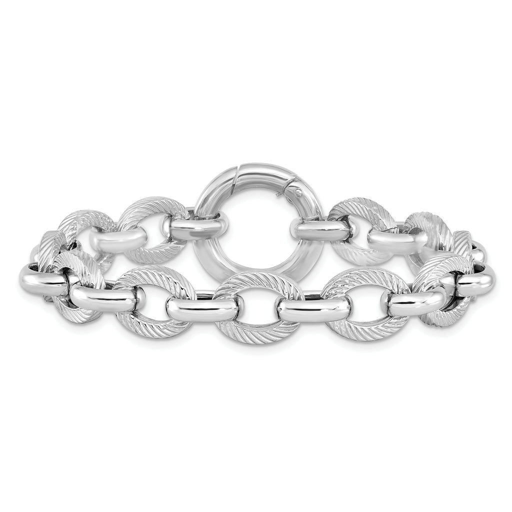 Fancy Link Bracelet in Sterling Silver, 10.4mm Textured, 7.2 Inch - Sophia Jewelers