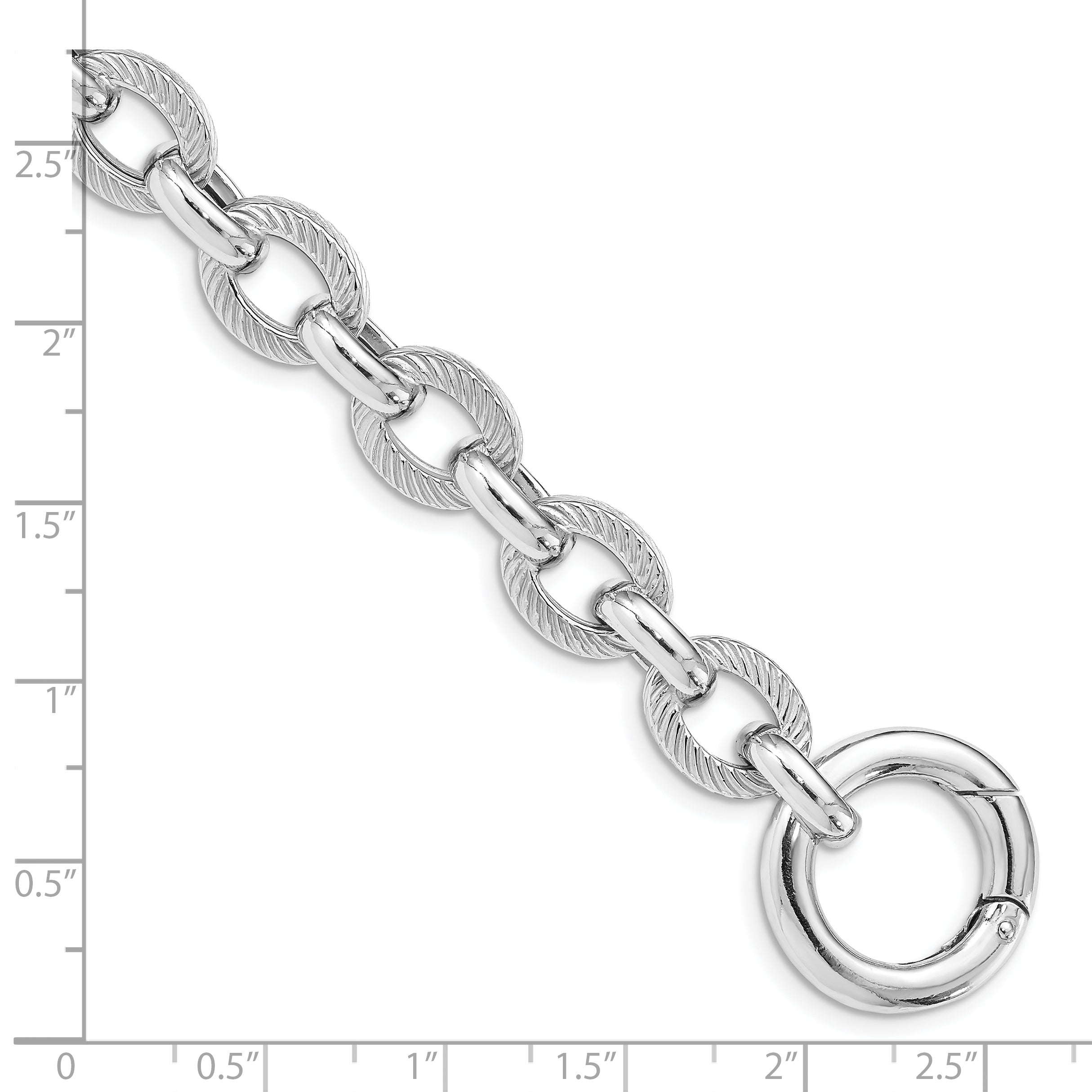 Sterling Silver Rhodium Plated Polished Textured Fancy Link Bracelet
