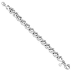 Sterling Silver Rhodium Plated Polished Link Bracelet