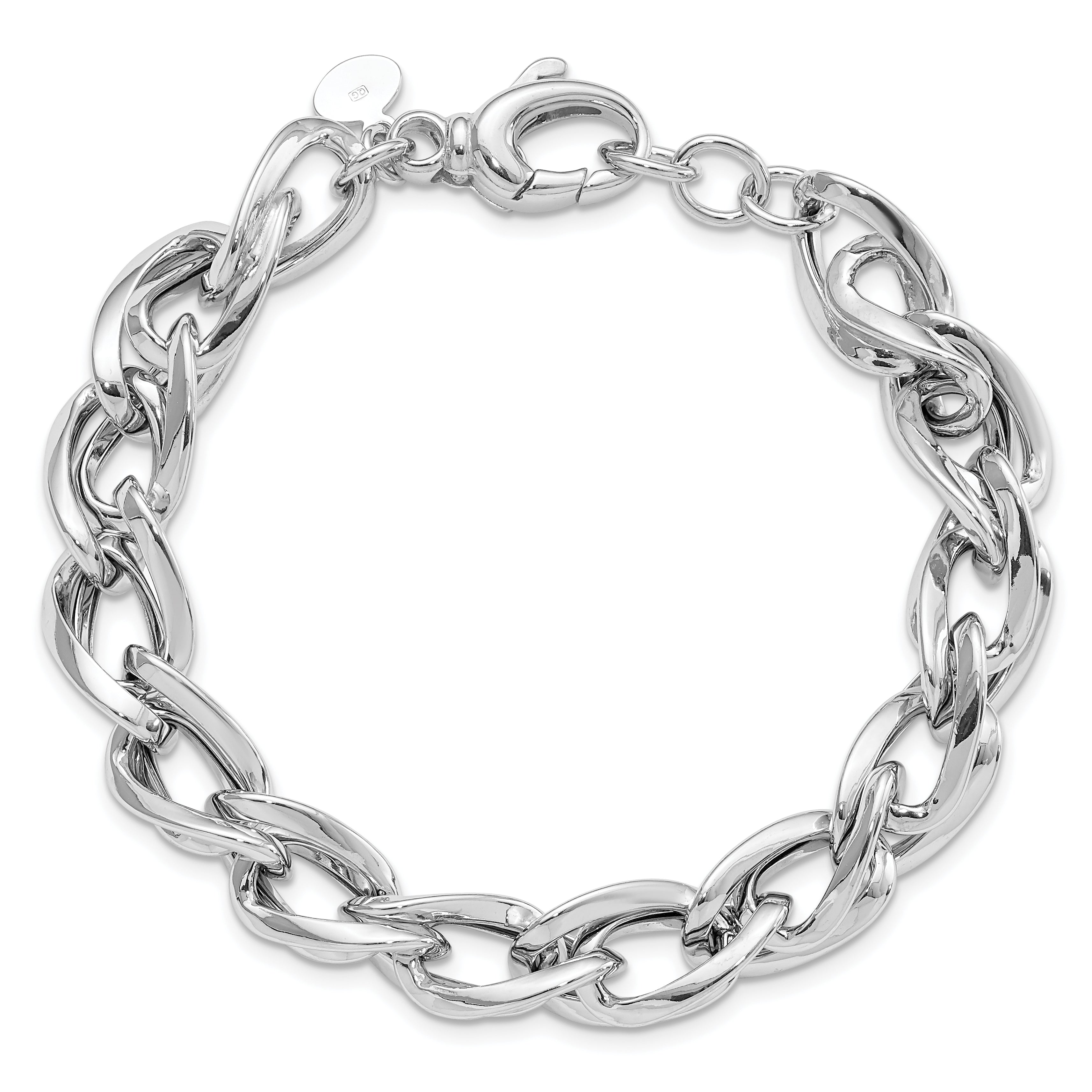 Sterling Silver Rhodium Plated Polished Link Bracelet