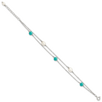 Sterling Silver Rhodium-plated Turquoise/FWC Pearl With 1in Ext Bracelet