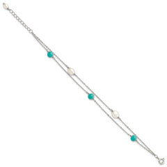 Sterling Silver Rhodium-plated Turquoise/FWC Pearl With 1in Ext Bracelet